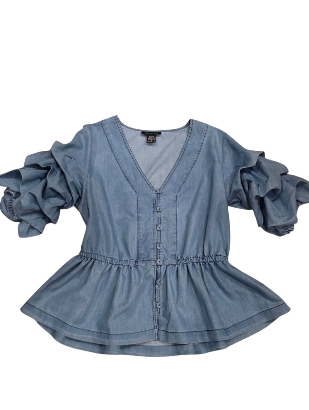 Romantic Chambray Peplum Top M Puff Balloon Sleeves Cottagecore Prairie Boho